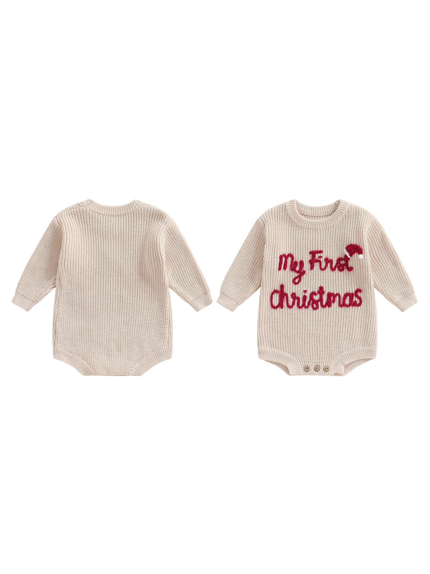 Newborn Baby Knit Romper With Animal Embroidery For Christmas Party