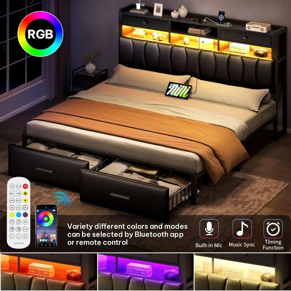 DAFIFY Upholstered Platform Bed Frame With Storage Drawers