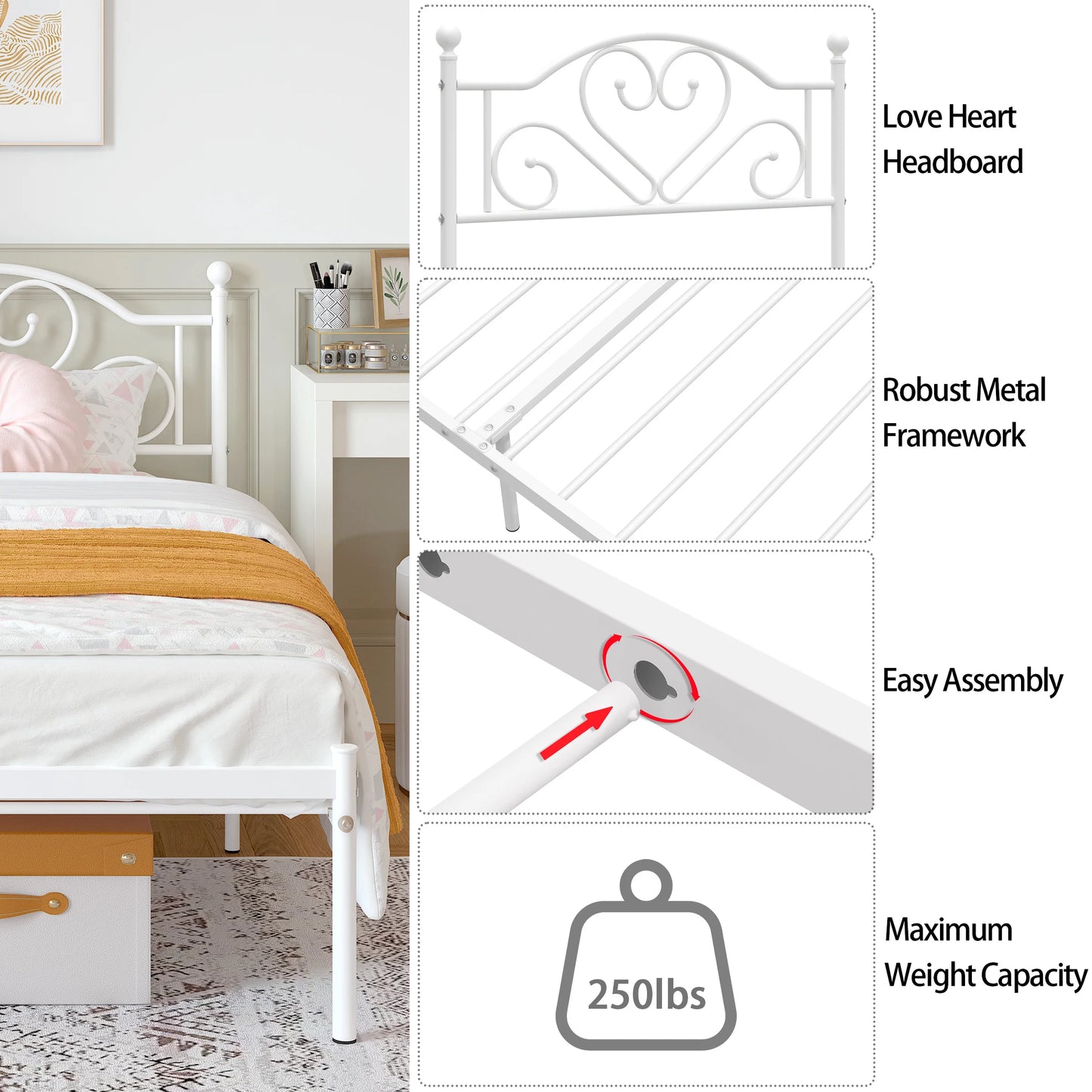 Merronix Heavy Duty Metal Platform Bed Frame With Headboard