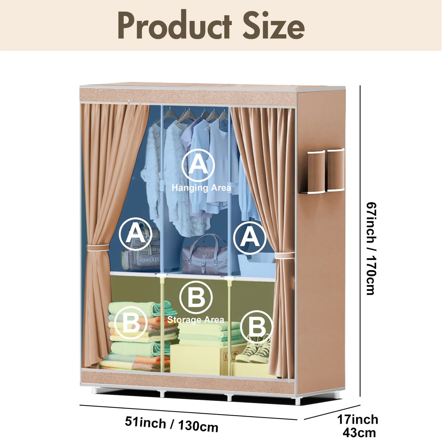 Portable Closet Wardrobe With Metal Frame And Non-Woven Cover