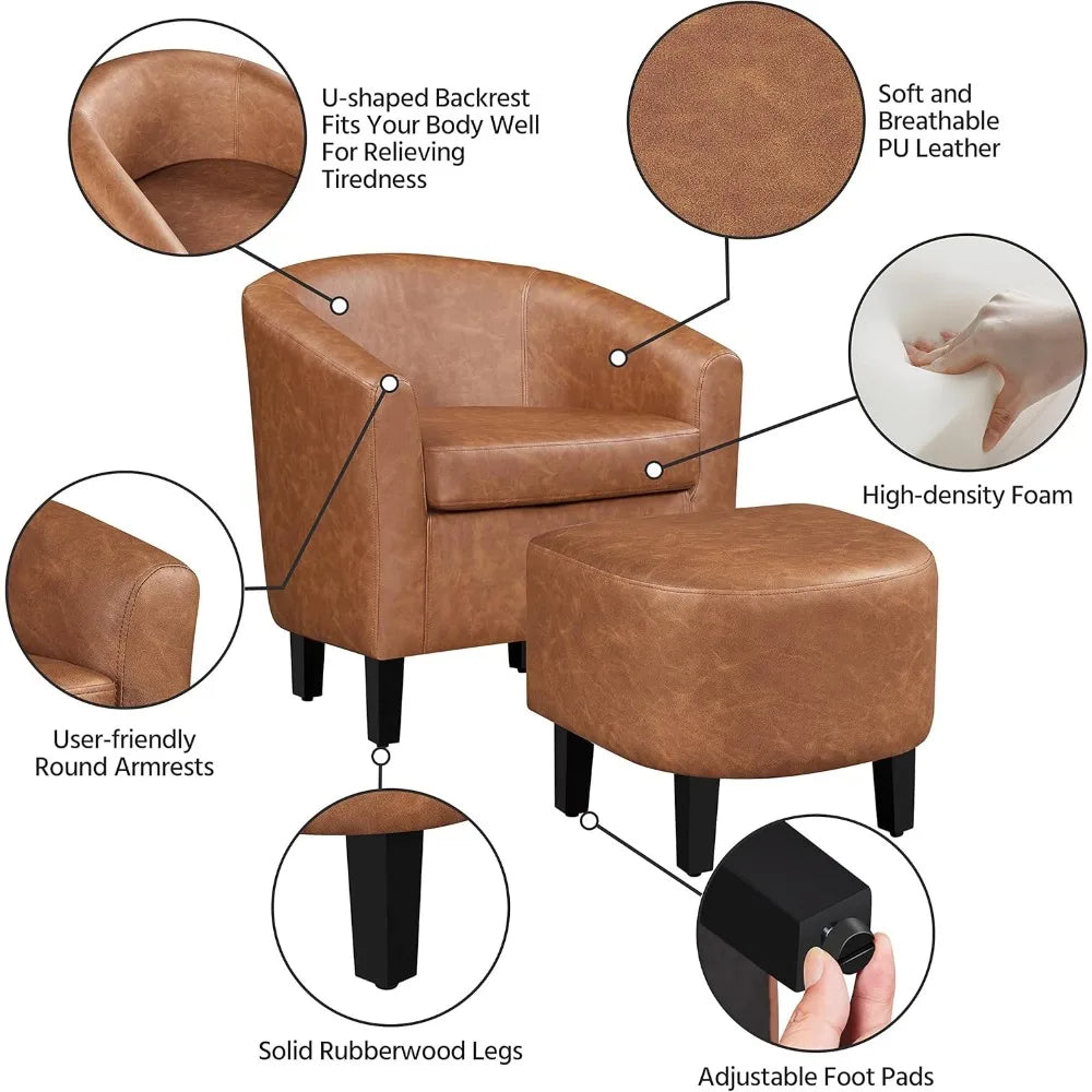 MKDK Accent Chair With Ottoman Foot Rest Faux Leather Mid Century Modern Upholstered Armchair