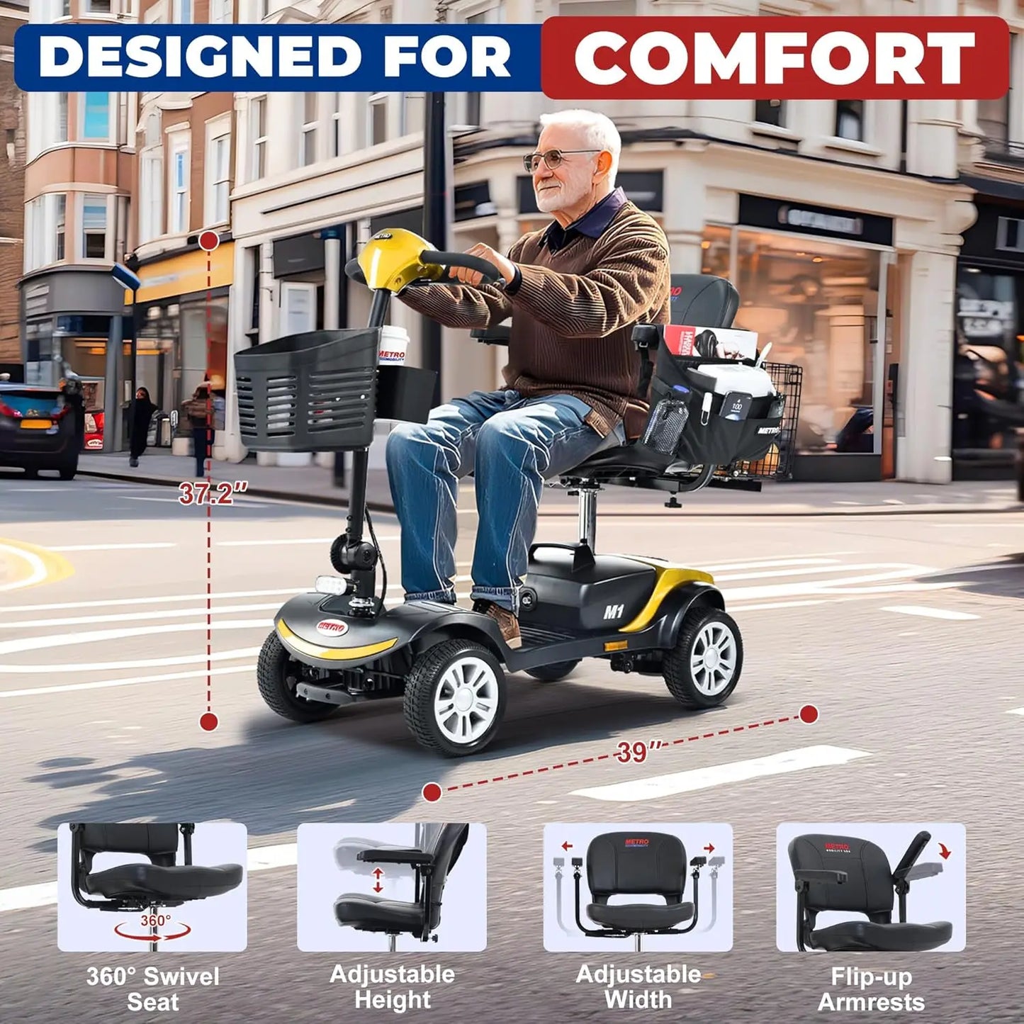 Four Wheel Powered Mobility Scooter 300 Pounds Capacity For Adults