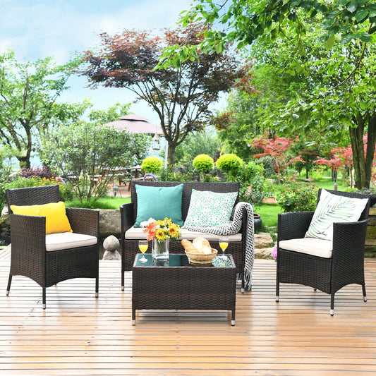 HOMASIS Rattan Patio Furniture Set Cushioned Sofa Chairs