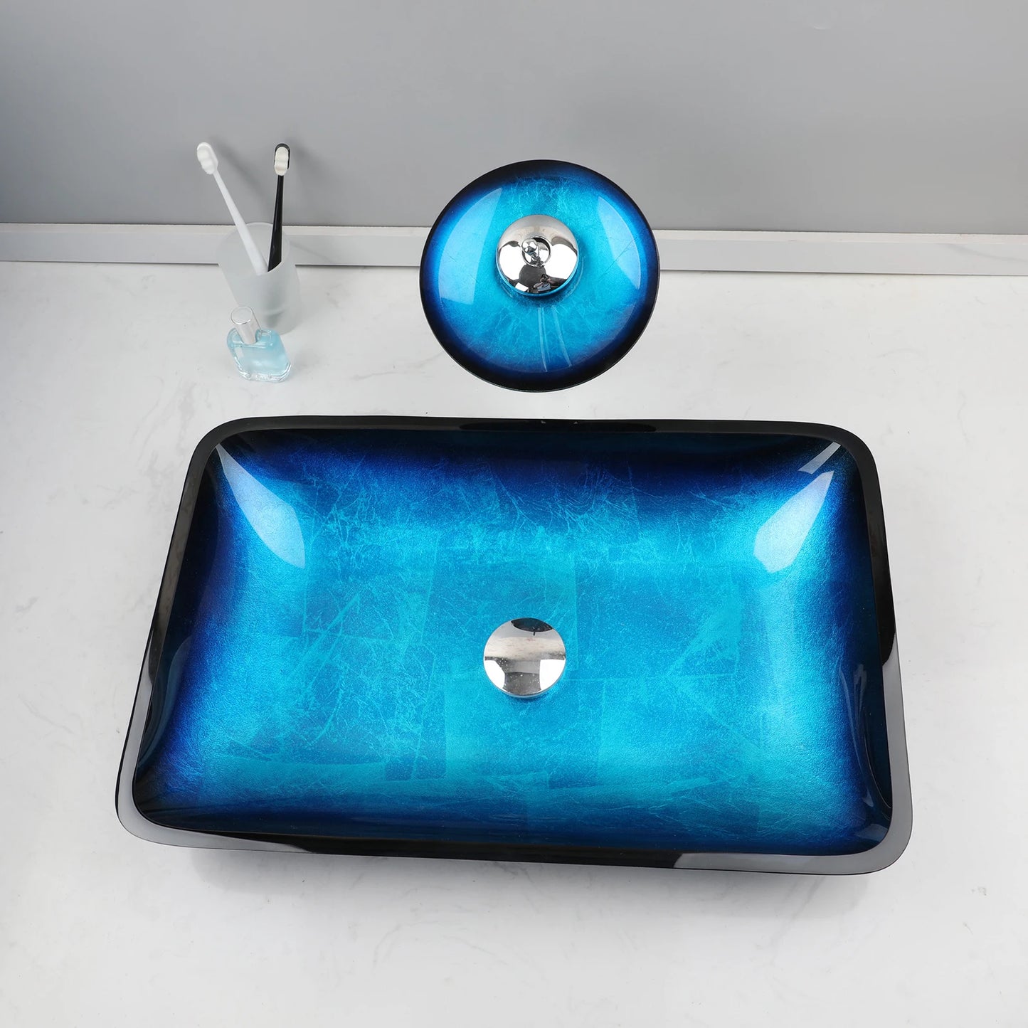 YANKSMART Tempered Glass Basin Sink With Faucet Set