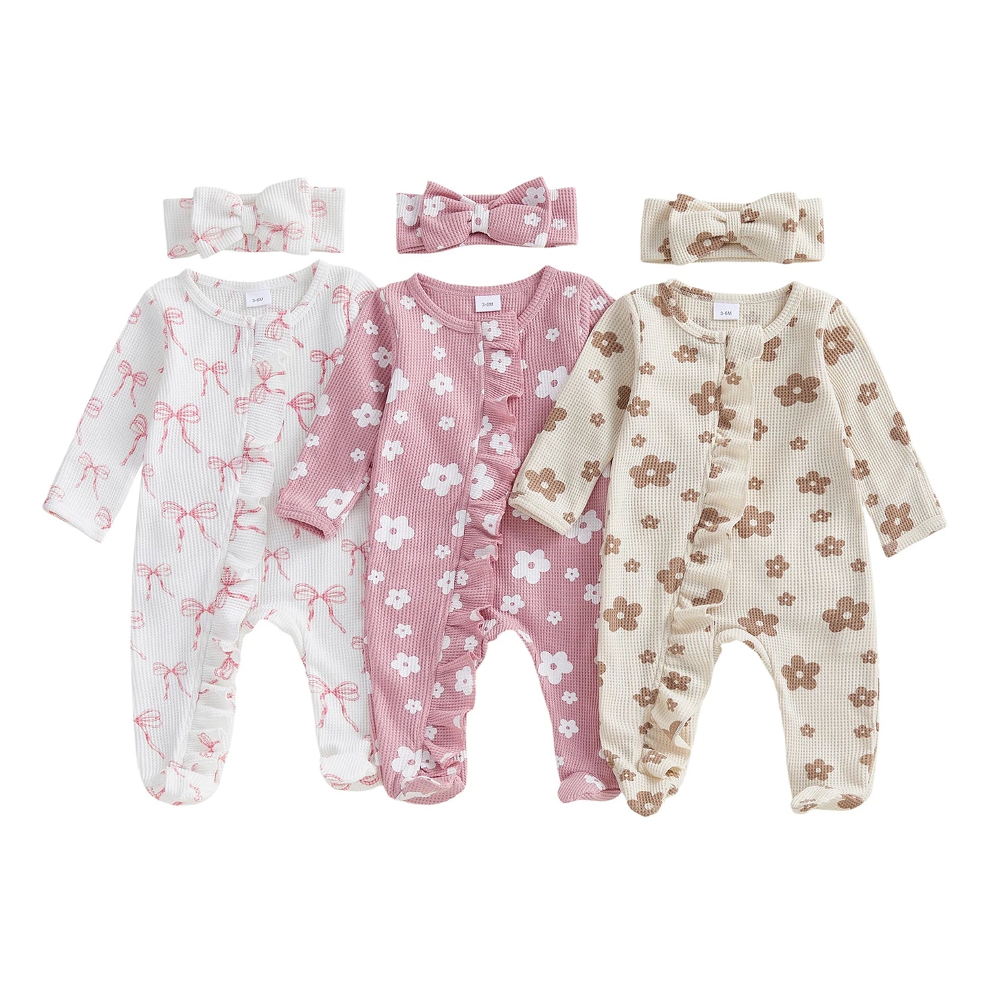 Adorable Baby Girl Floral Print Footie Jumpsuit With Headband