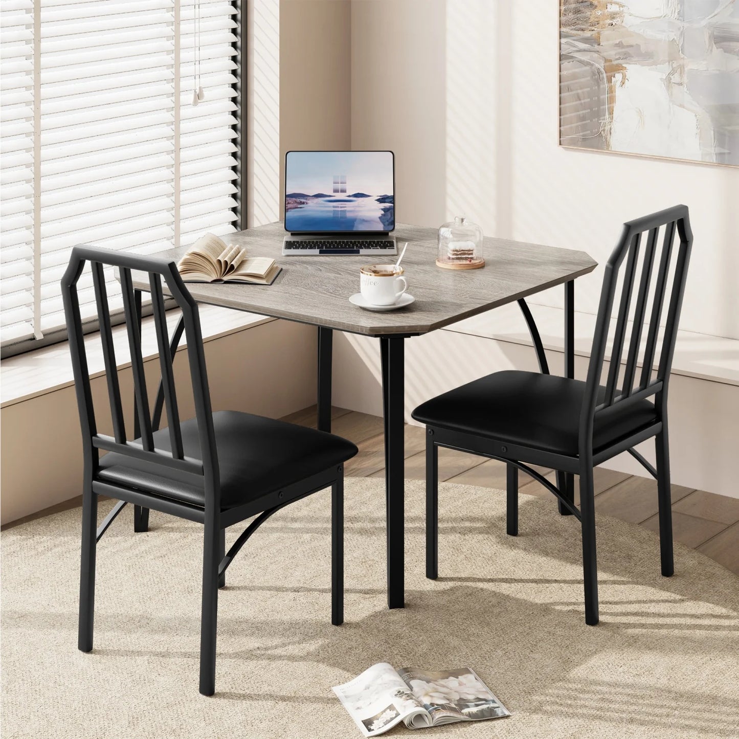 HiMISS 3-Piece Dining Table Set for Two with Upholstered Chairs