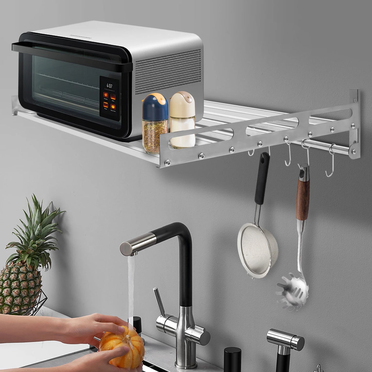 Hign-concerned Wall Mounted Microwave Rack Stainless Steel Kitchen Organizer