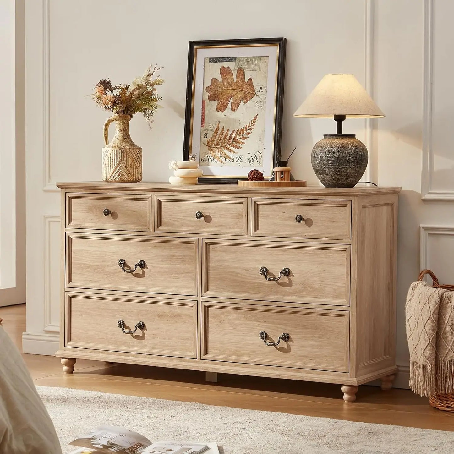 Farmhouse Rustic 7-Drawer Dresser for Bedroom