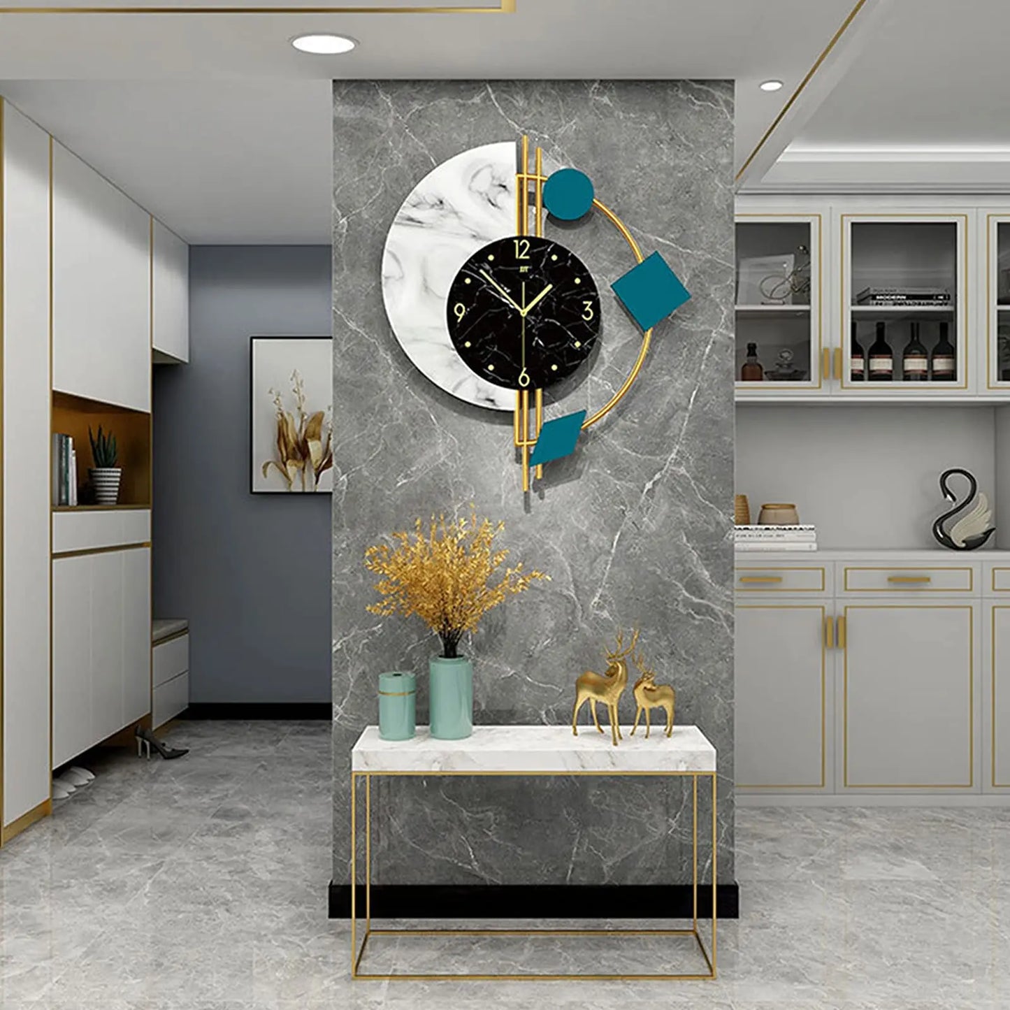 Marble Wall Clock Nordic Style Silent Battery Operated Living Room