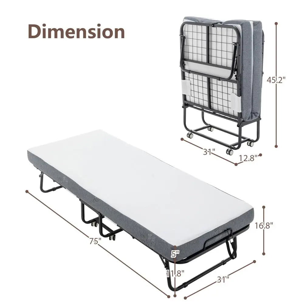 HiMISSCN Folding Bed With Memory Foam Mattress And Metal Frame