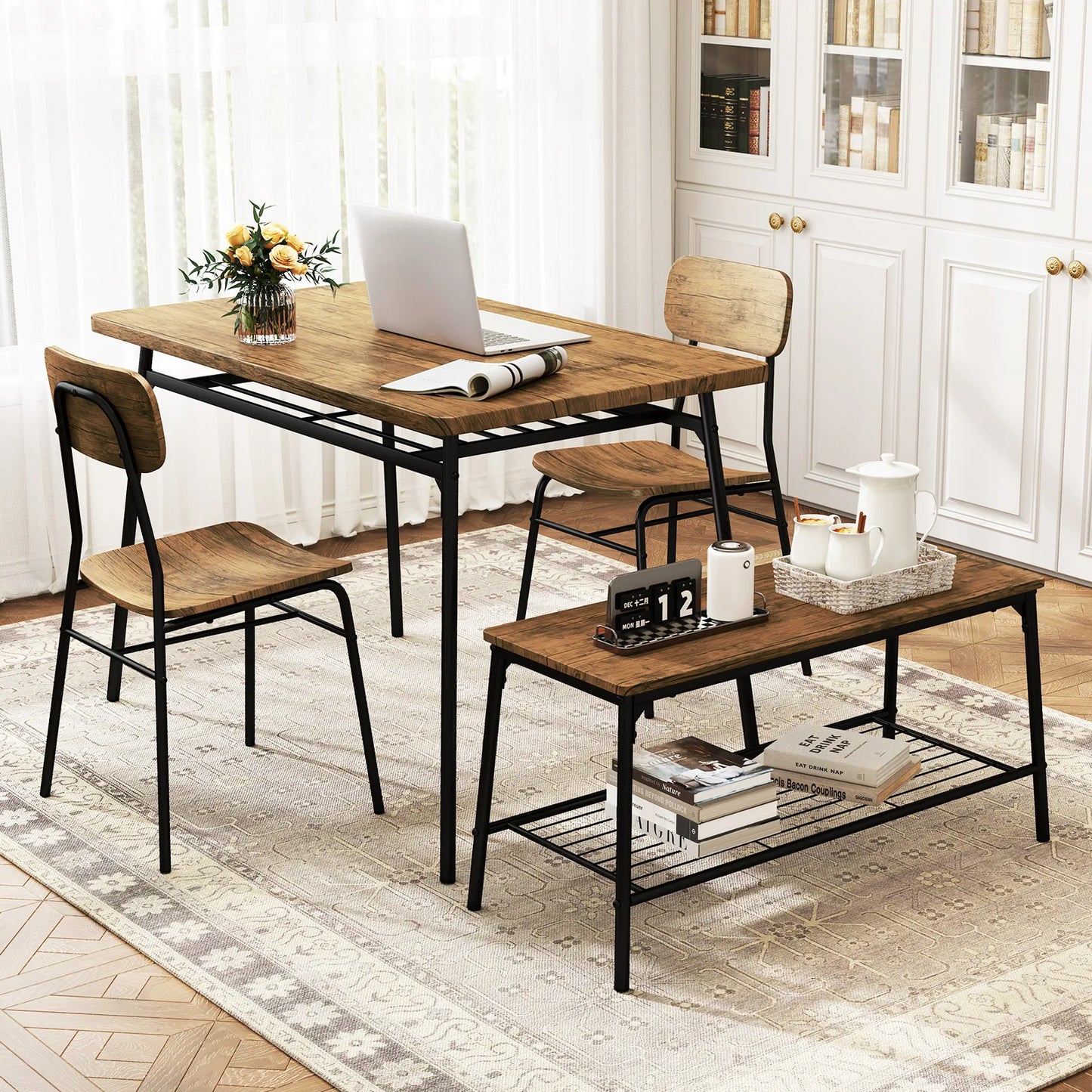 HOMASIS Dining Table Set With Bench And Chairs For Home