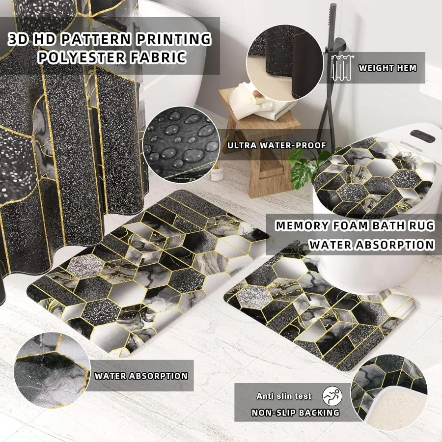 Bathroom Accessory Set With Shower Curtain And Soap Dispenser