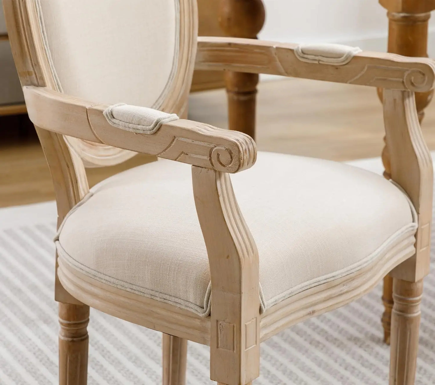 French Round Back Upholstered Dining Chairs Set 2 Solid Wood