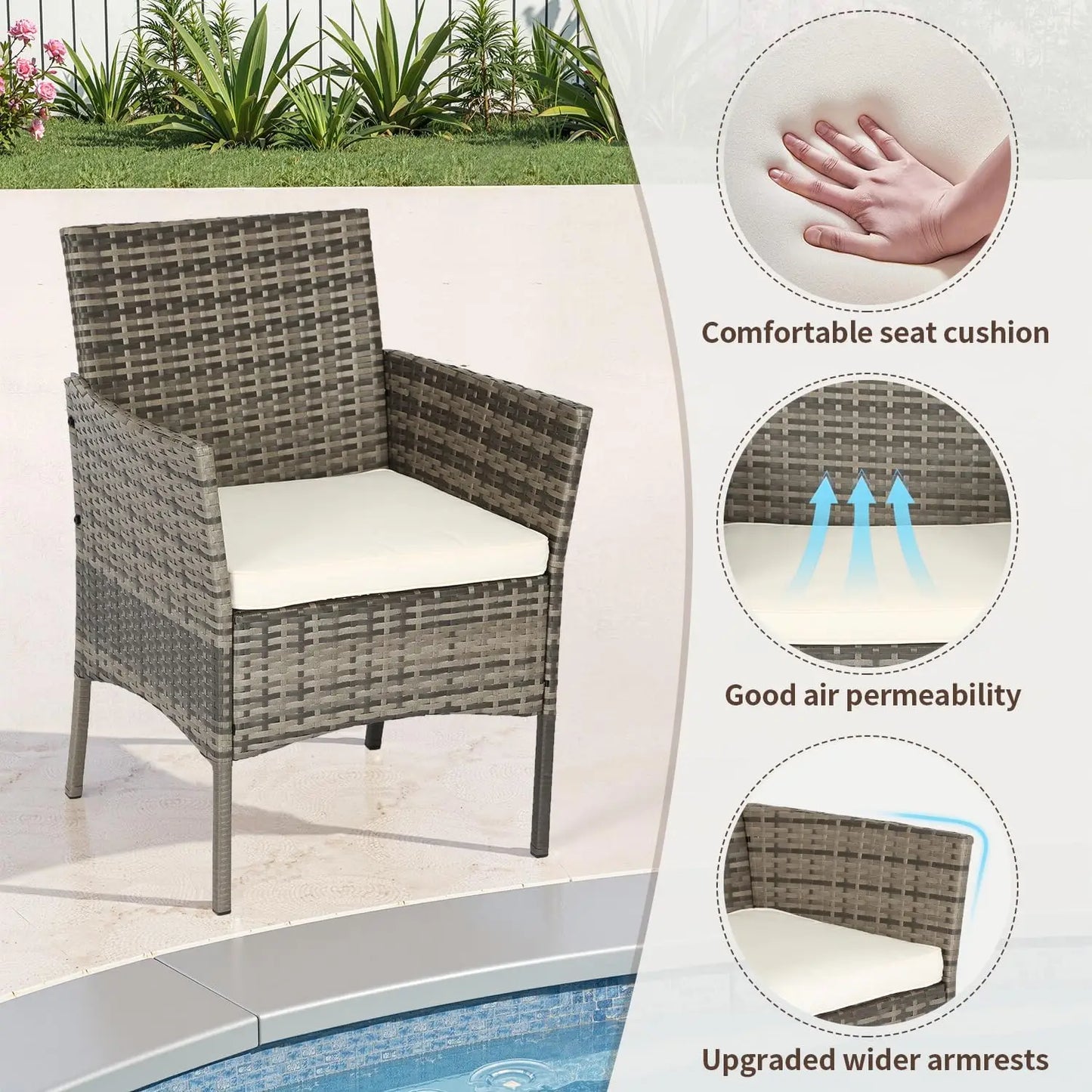PE Rattan Patio Furniture Set With Loveseats And Coffee Table