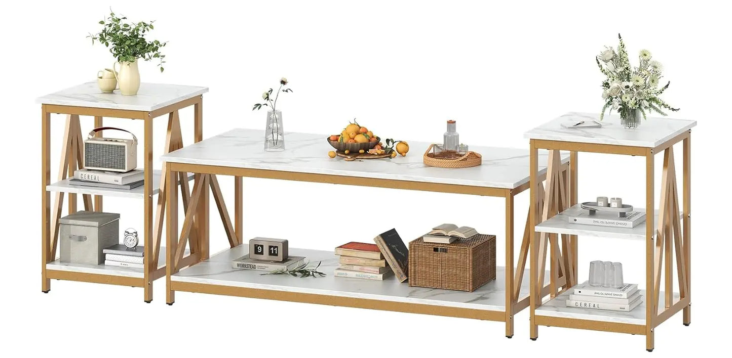 Industrial X-Design 3-Piece Coffee Table Set With End Tables