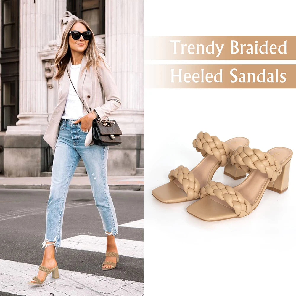 Elegant Women's Braided Strappy Sandals Open Toe Backless Mules