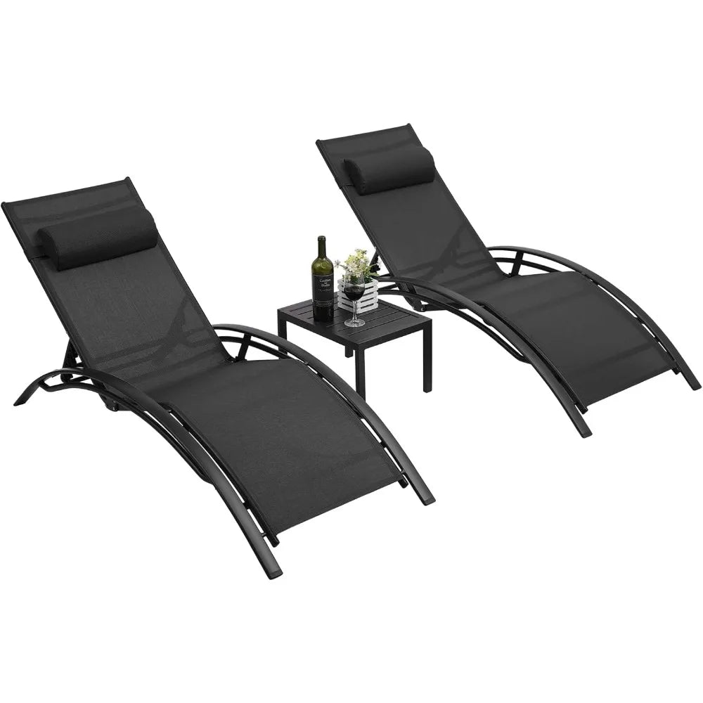 HUANZHUANG Pool Lounge Chairs Set With Headrest Adjustable