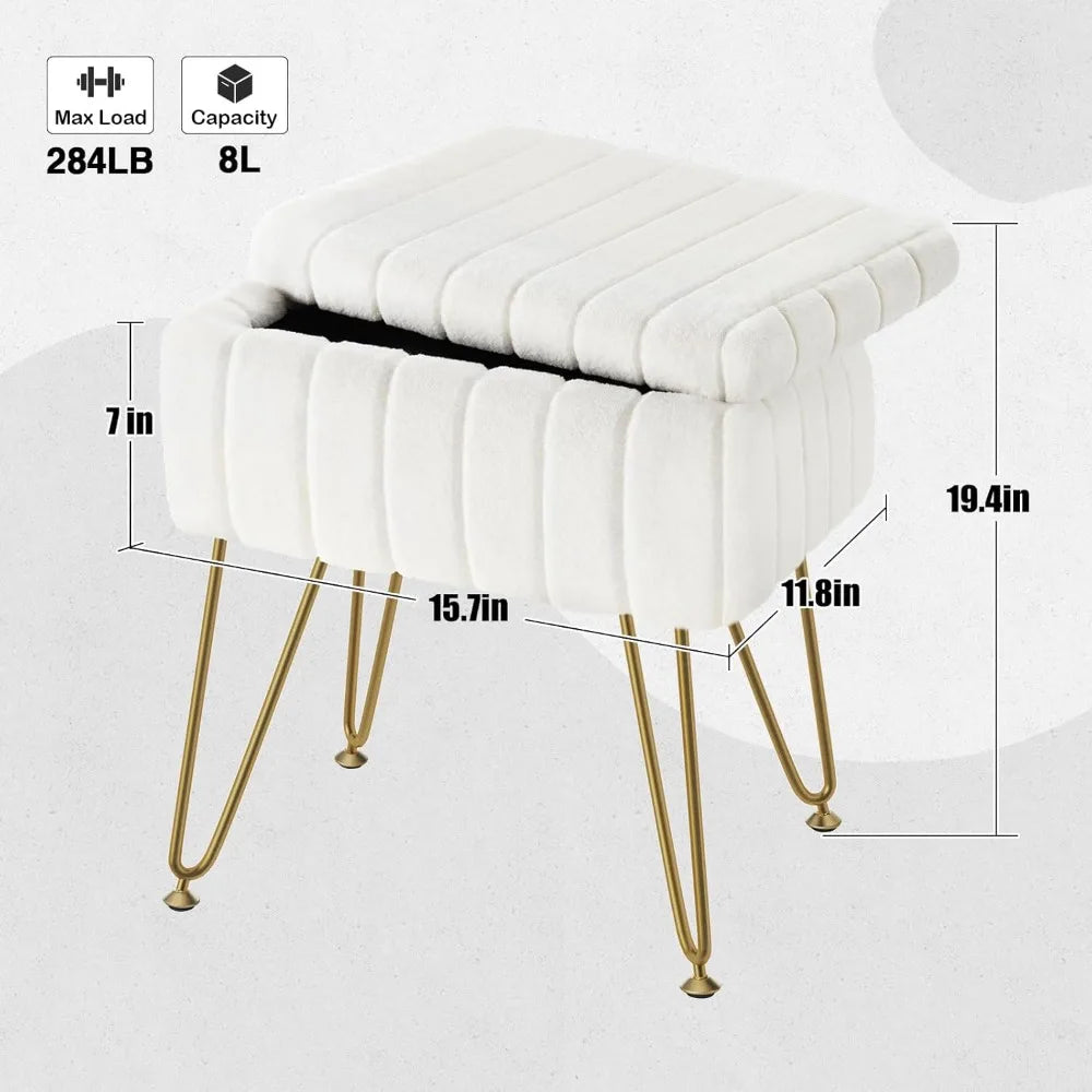 XIUWO Greenstell Faux Fur Vanity Stool With Storage