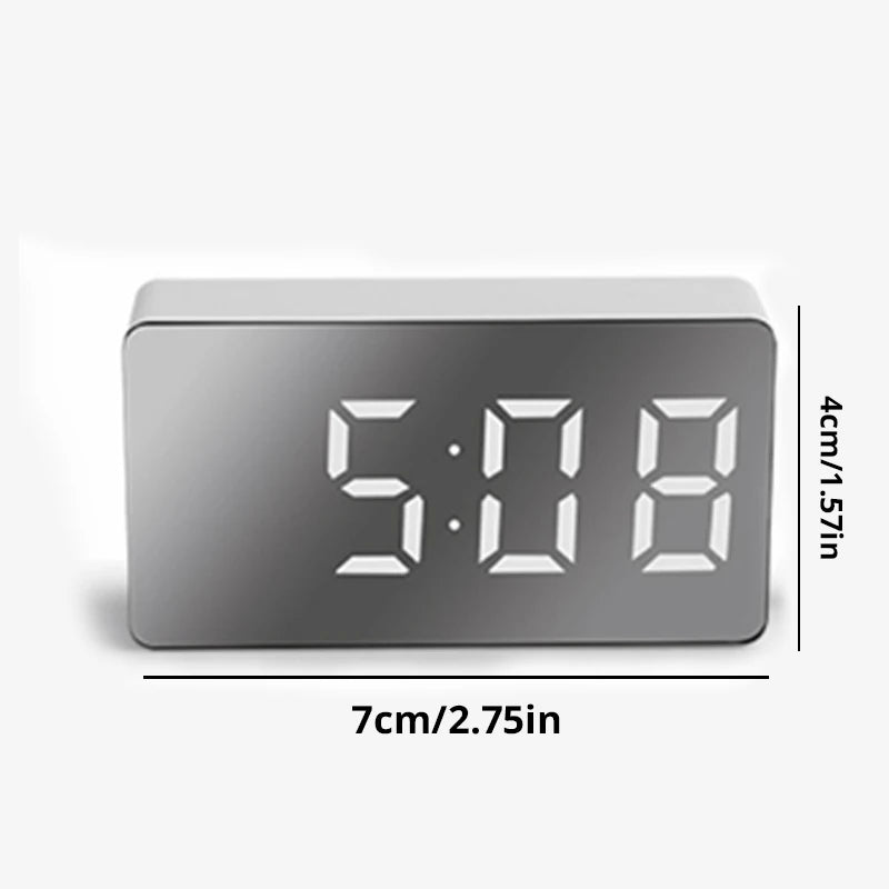 LED Mirror Clock With Snooze And Night Light USB Alarm