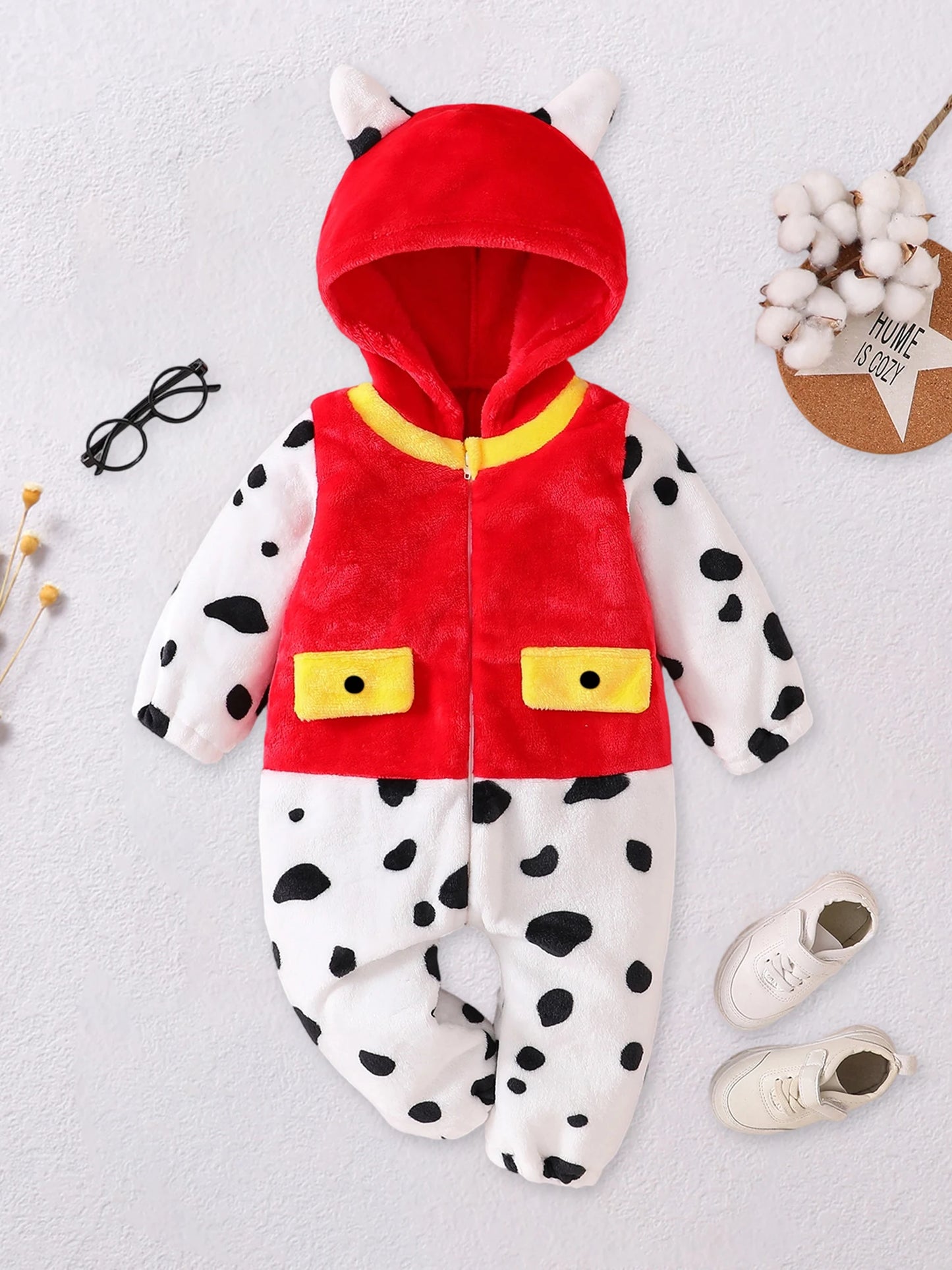 Baby Halloween Cat Costume Fleece Jumpsuit With Hoodie Zipper