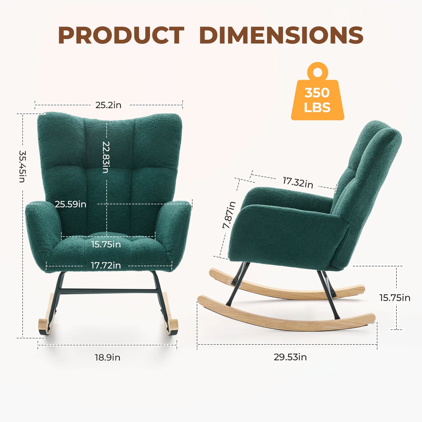 JHK Teddy Upholstered Saucer Rocking Chair With High Backrest