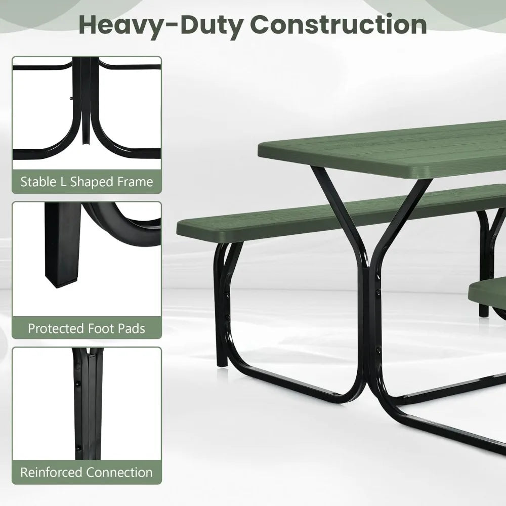 Portable Picnic Table Bench Set All Weather Steel Frame
