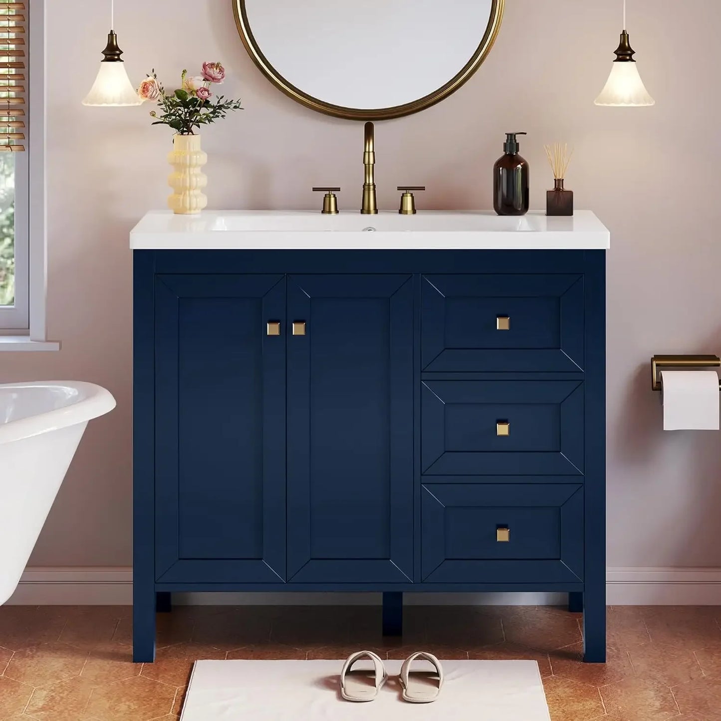 Bathroom Vanity Cabinet With Resin Basin Soft Closing Doors