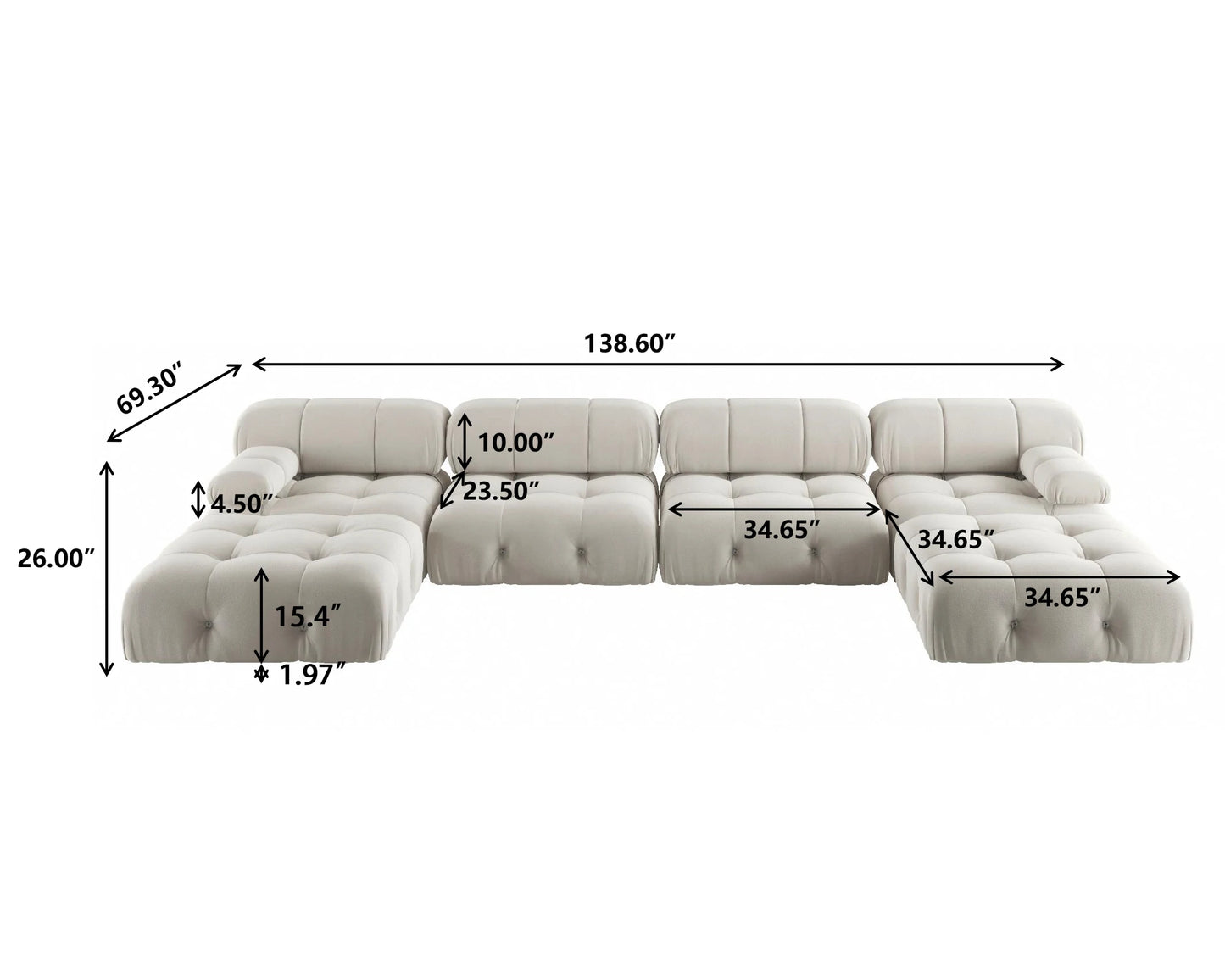 Sdorens Modern U Shaped Sectional Sofa Velvet With Chaise