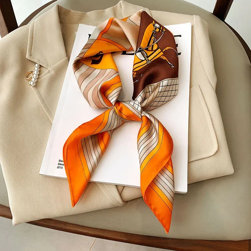 IroJeff Horse Print Silk Square Scarf For Women Elegant
