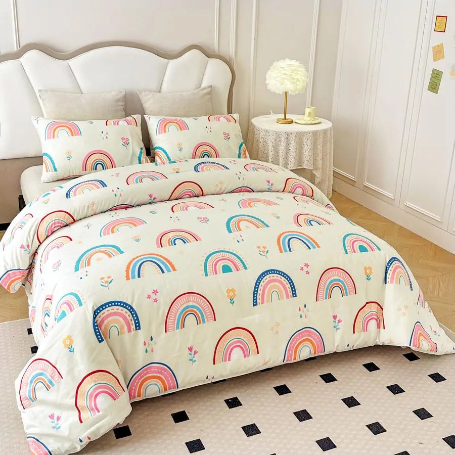 Lightweight Rainbow 3-Piece Comforter Set With Pillow Covers For Girls