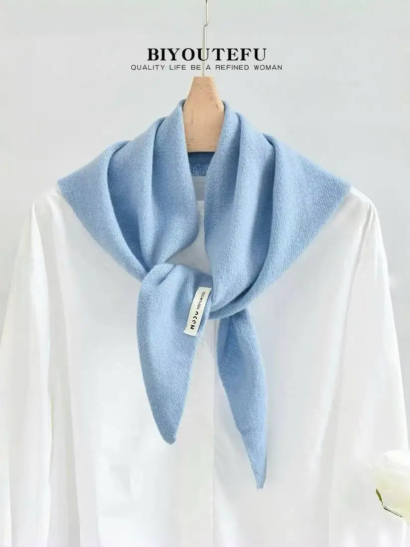 Australian Wool Knitted Triangle Scarf Shawl For Women Warm Winter