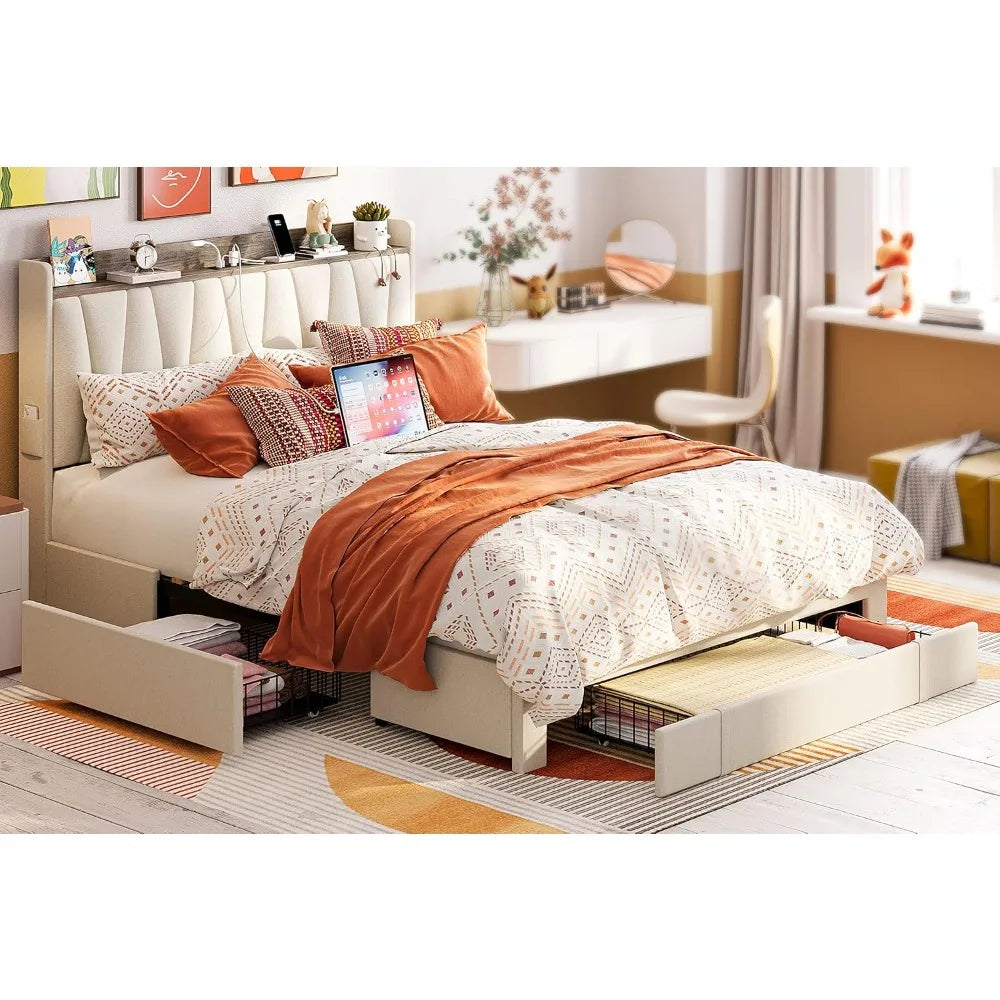 Bed Frame With Storage Drawers And Charging Station