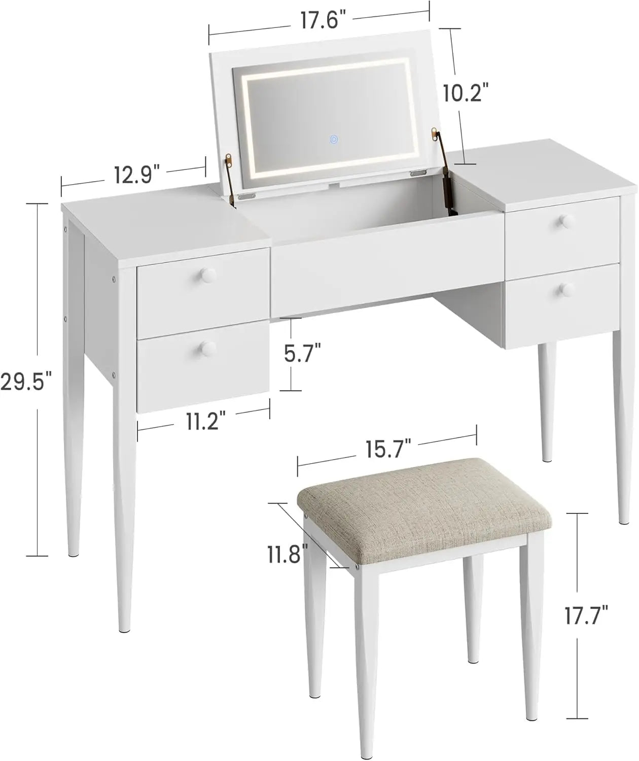 HiMISS Makeup Vanity Desk With Flip Top Mirror LED Lights