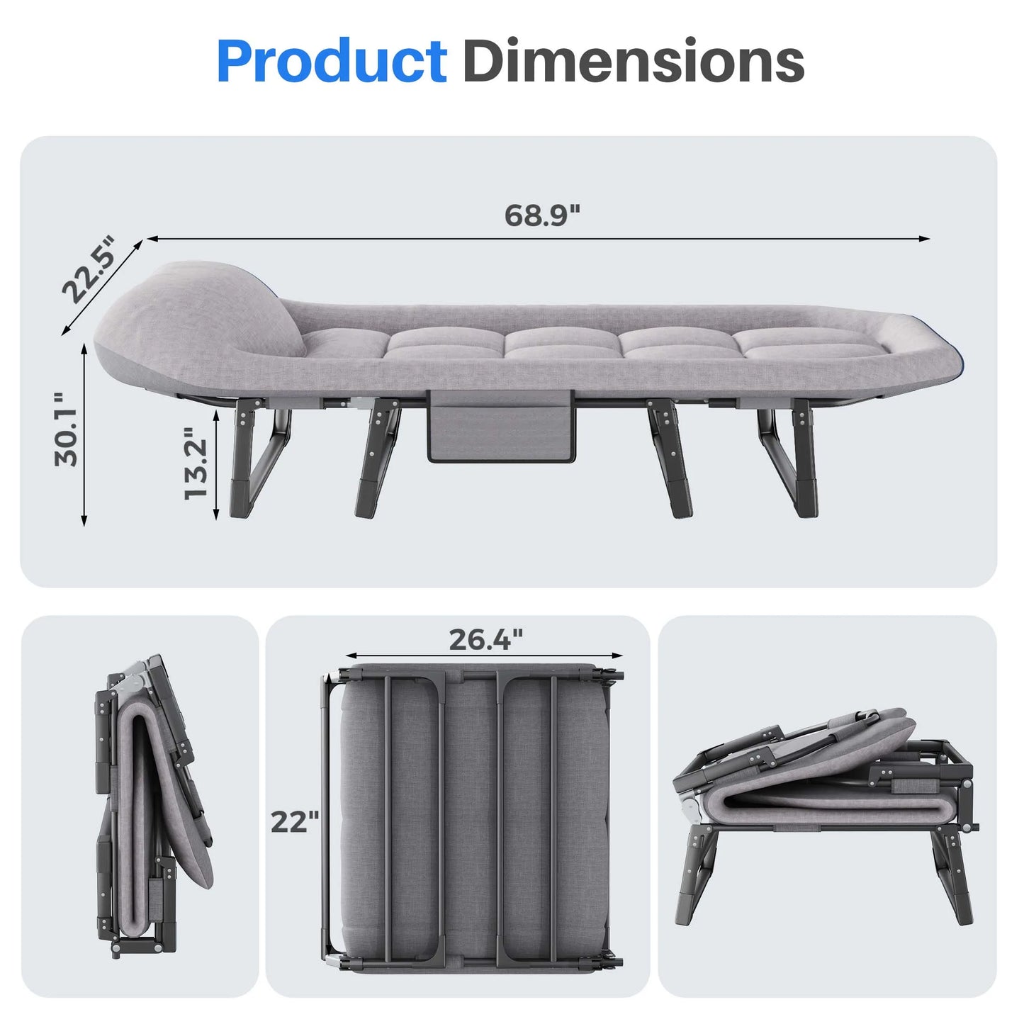JHK Adjustable Folding Camping Bed With Mattress And Carry Bag