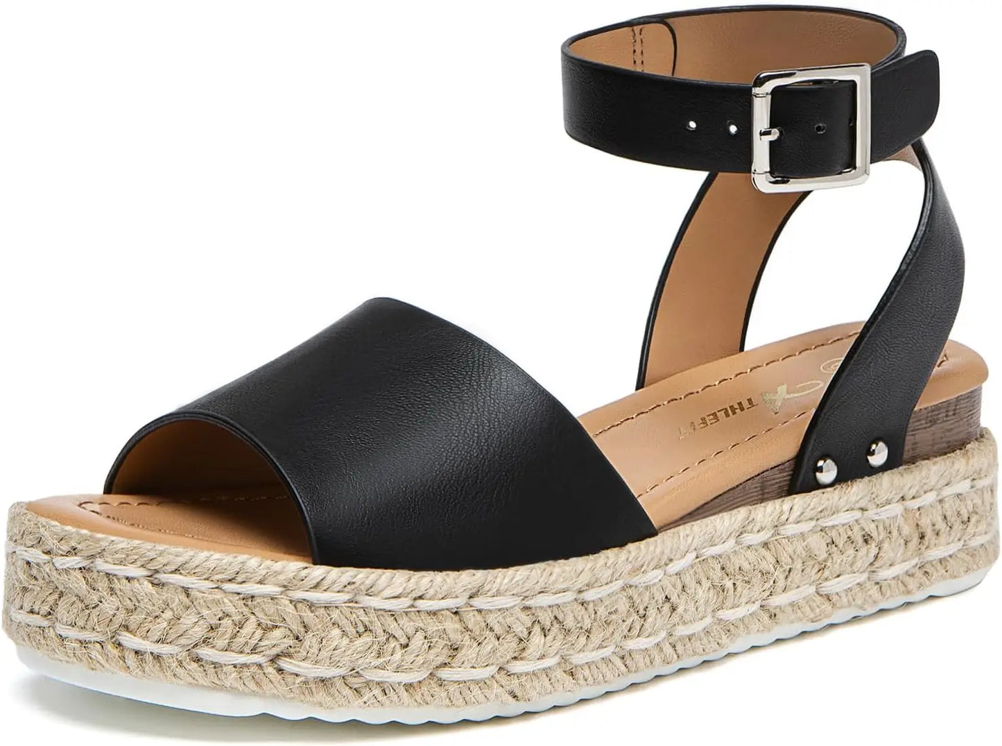 Athlefit Womens Platform Espadrille Wedge Sandals Open Toe Buckle