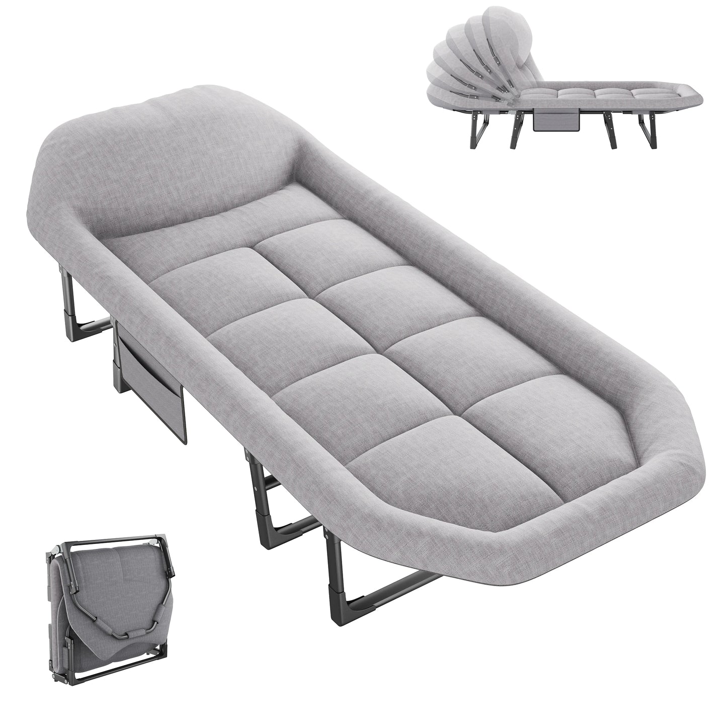 JHK Adjustable Folding Camping Bed With Mattress And Carry Bag