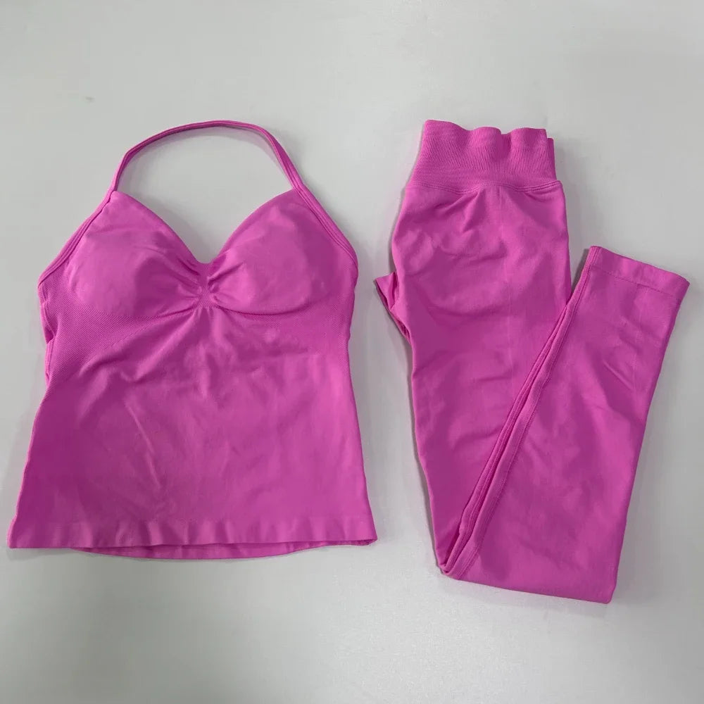 Seamless Gym Set Women Tank Top High Waist Leggings Workout