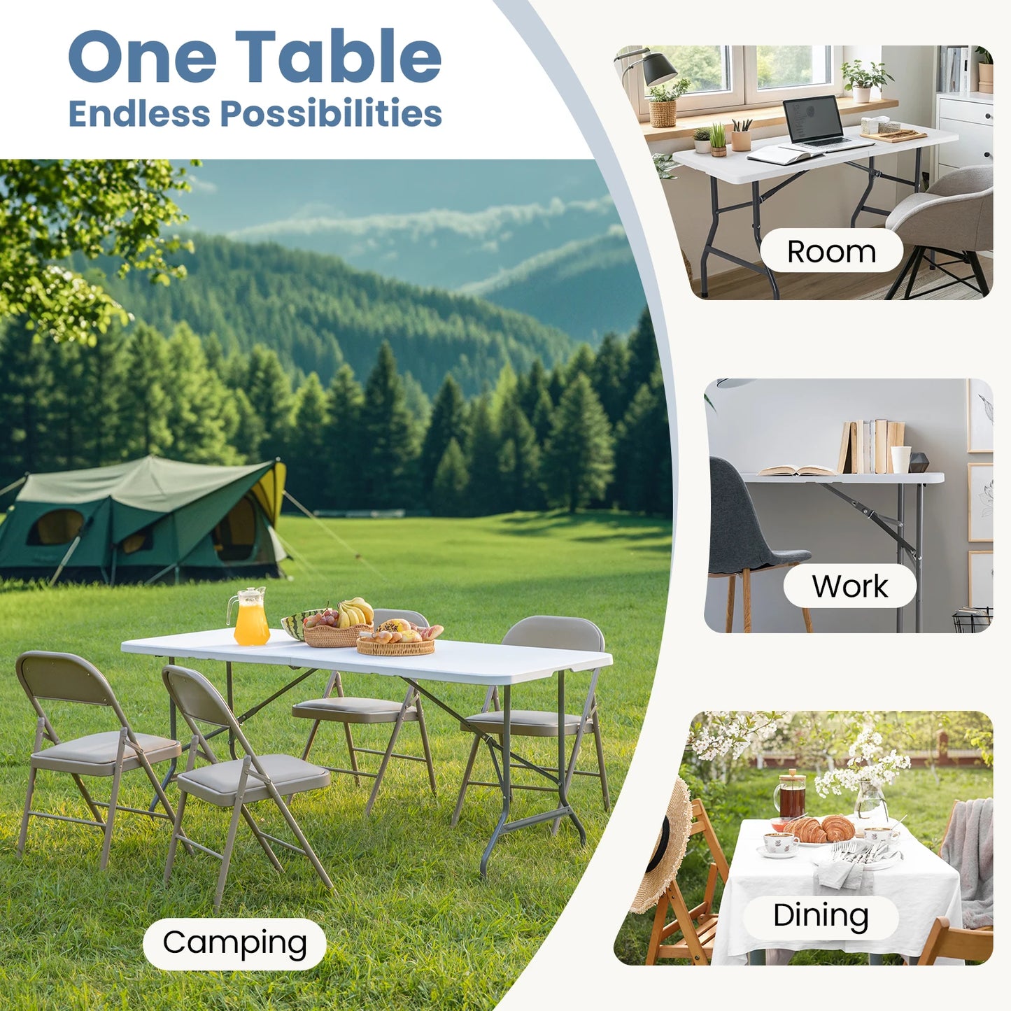 JHK Portable Folding Table With Carry Handle For Camping