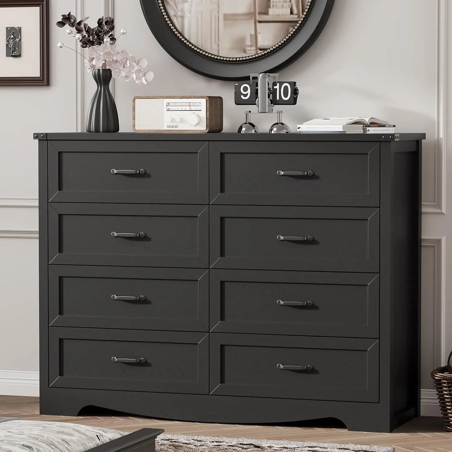Eight-Drawer Dresser With Metal Handle Modern Wood Chest Bedroom
