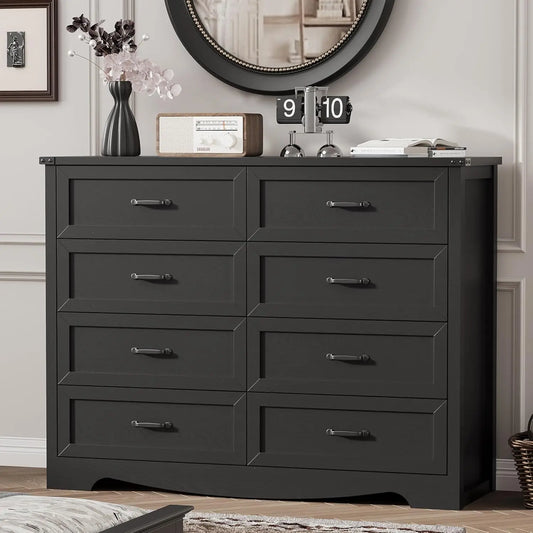 Eight-Drawer Dresser With Metal Handle Modern Wood Chest Bedroom