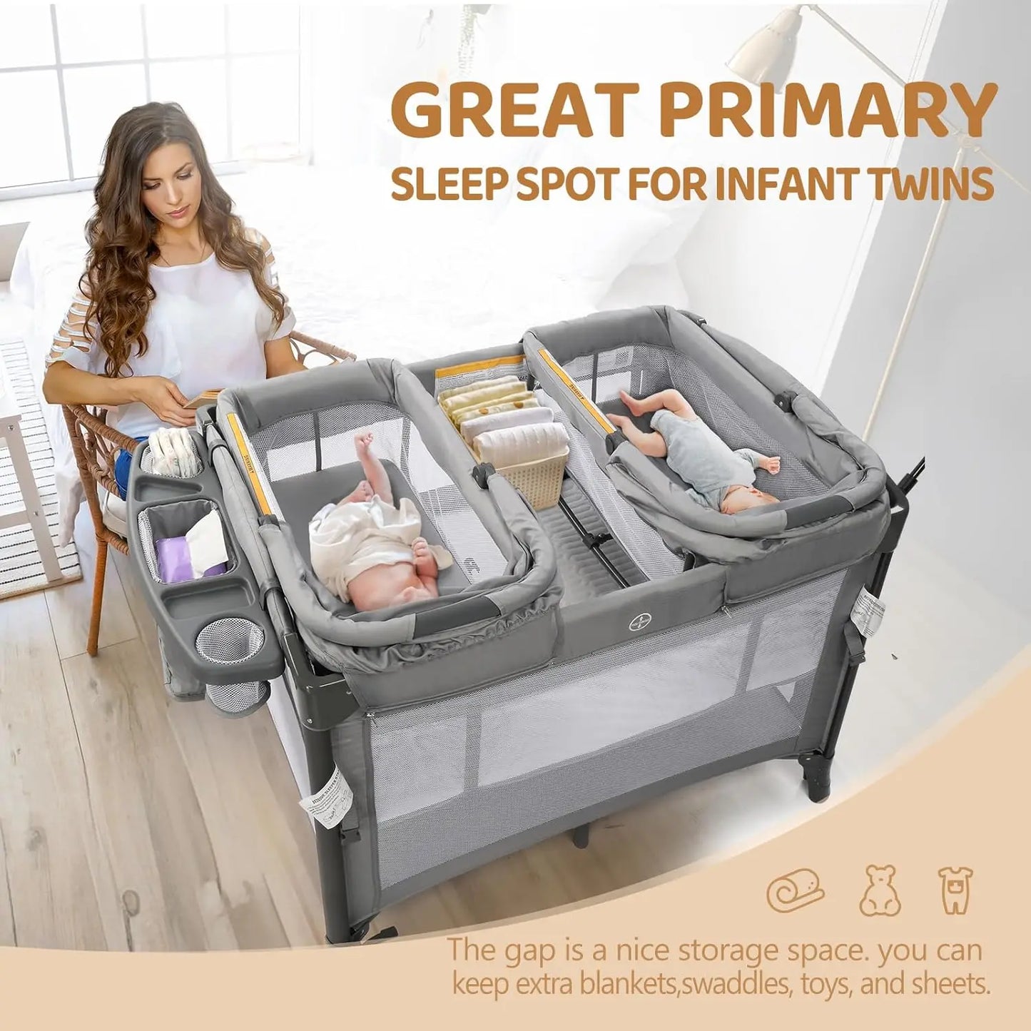 Baby Bedside Bassinet Sleeper Convertible to Playpen With Wheels