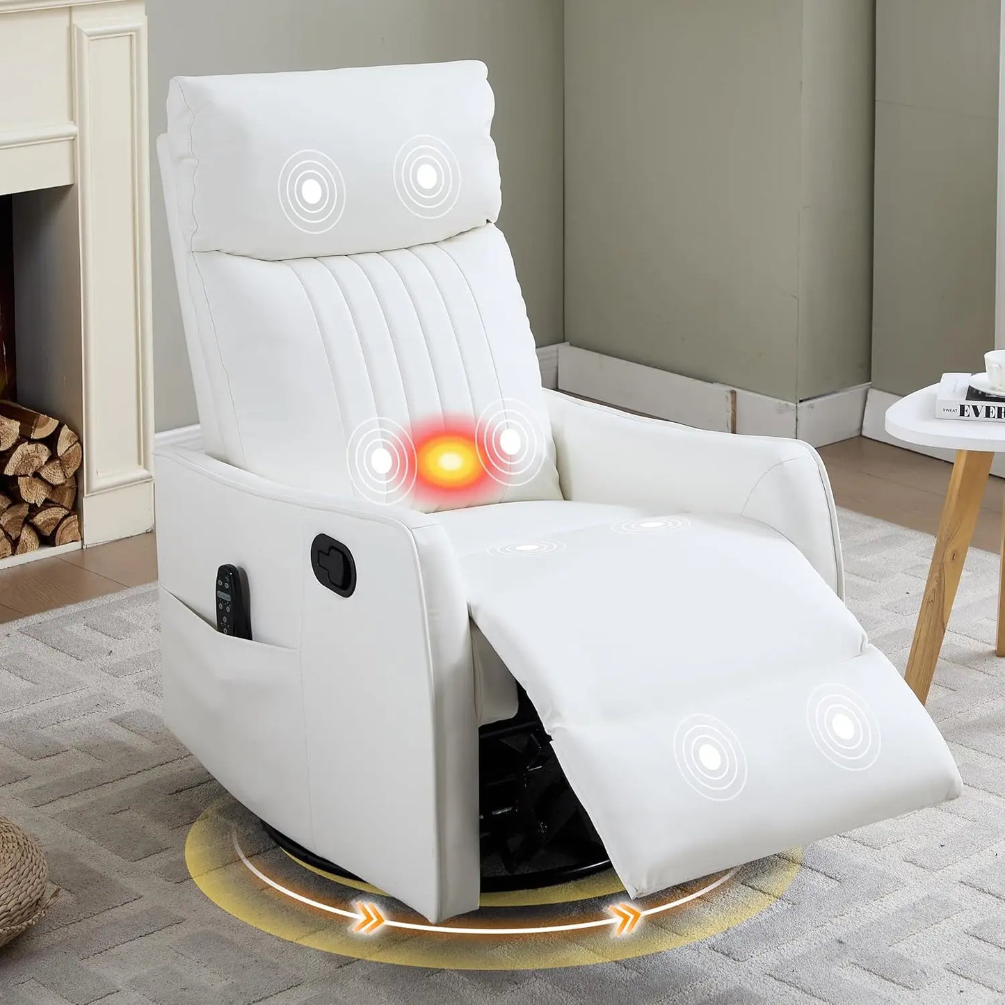 Manual Swivel Rocker Recliner Chair With Massage And Heat