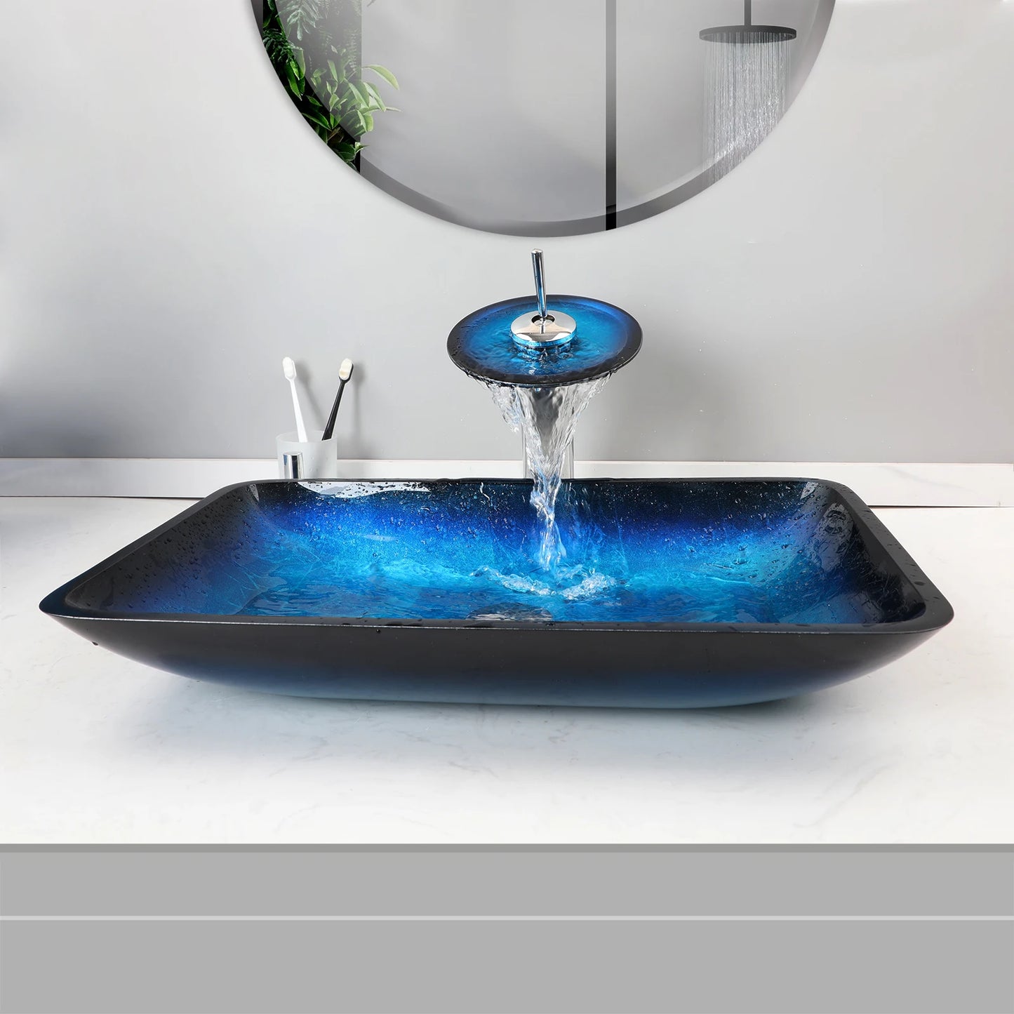 YANKSMART Tempered Glass Basin Sink With Faucet Set