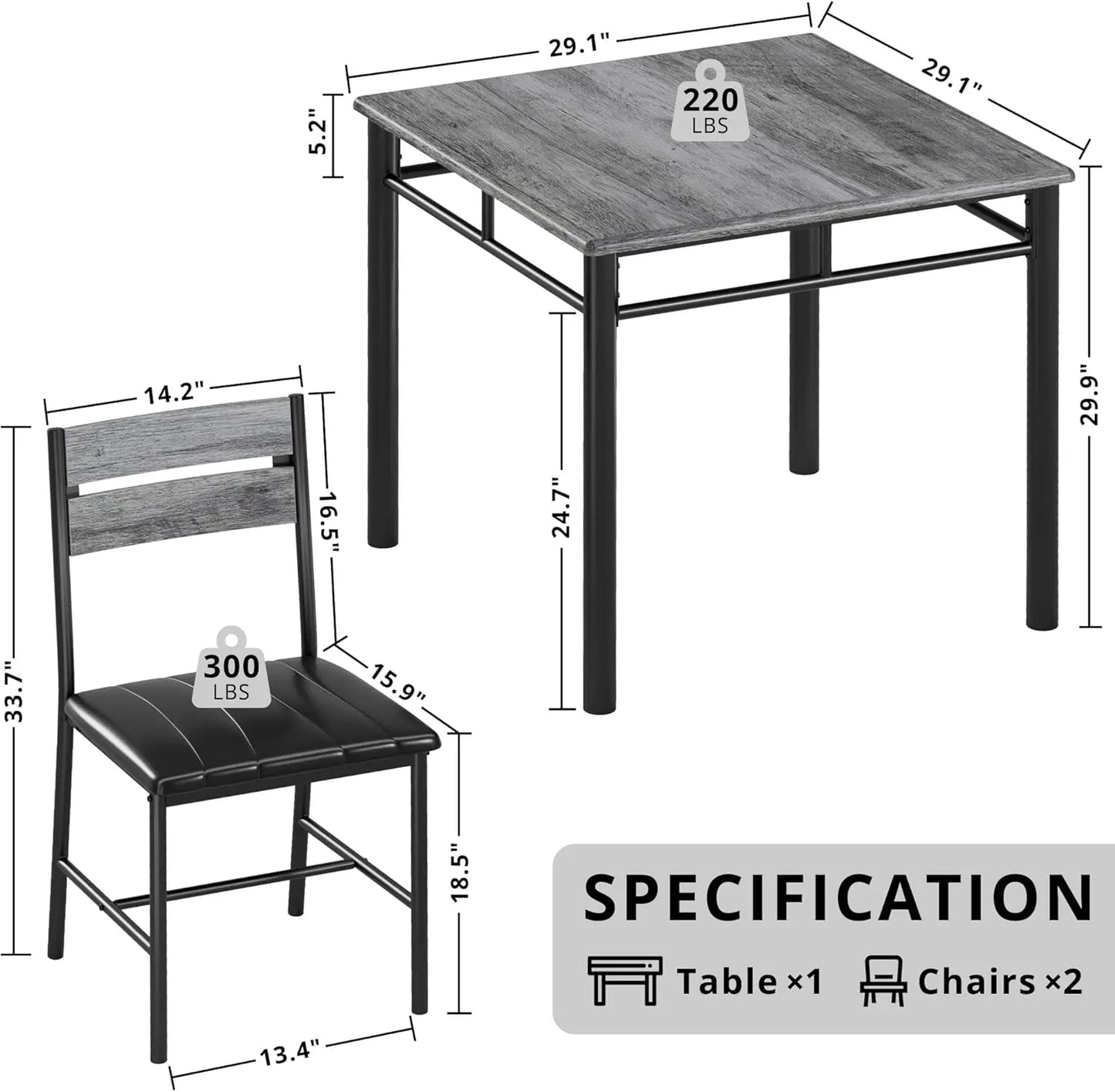 Ironck Dining Table Set for Two With Upholstered Chairs