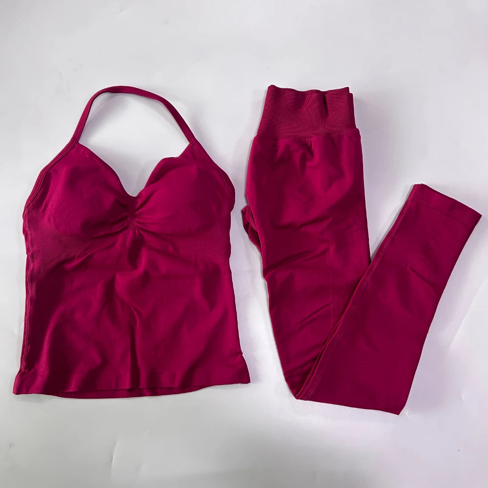 Seamless Gym Set Women Tank Top High Waist Leggings Workout