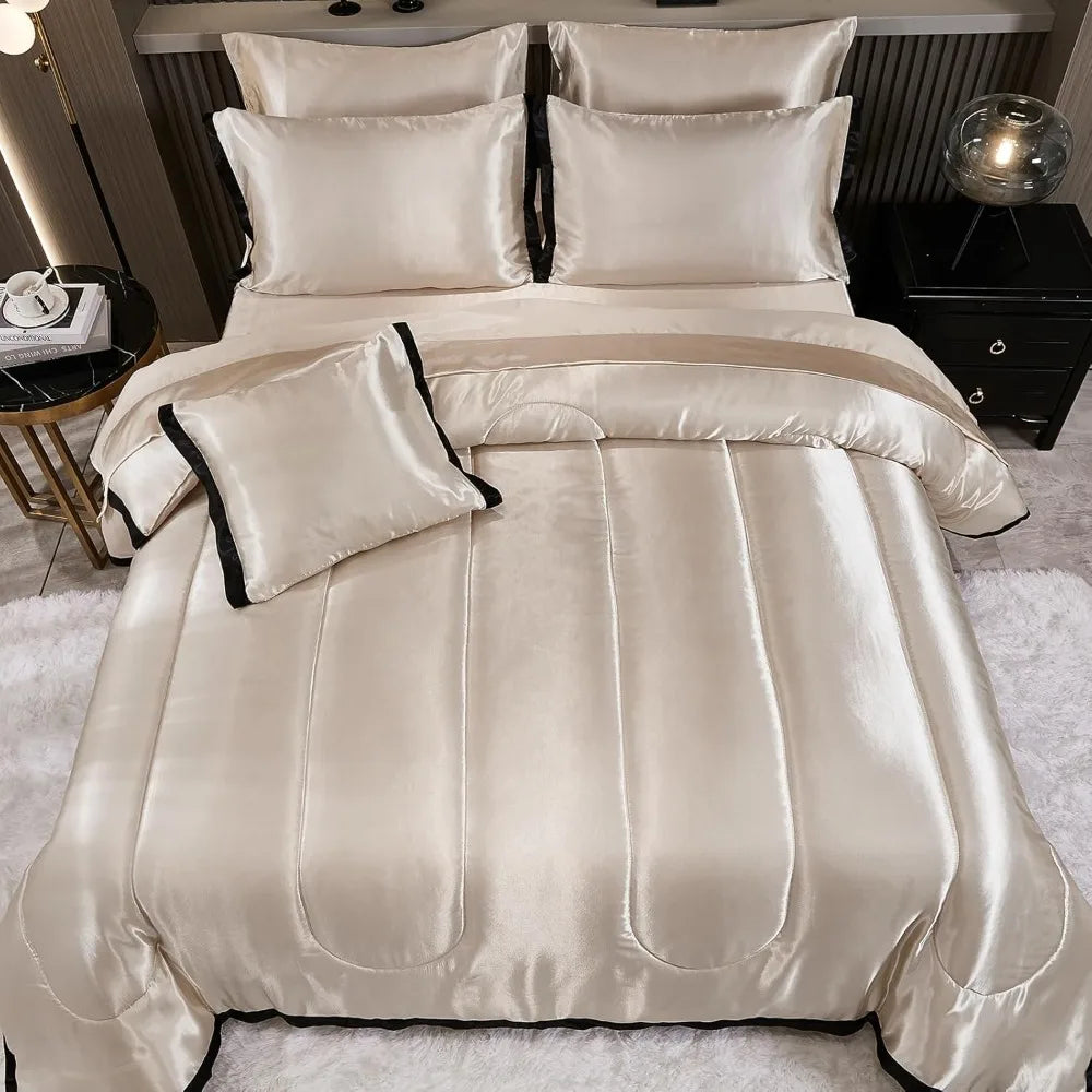 Satin King Comforter Set With Silk Like Ruffle Pattern