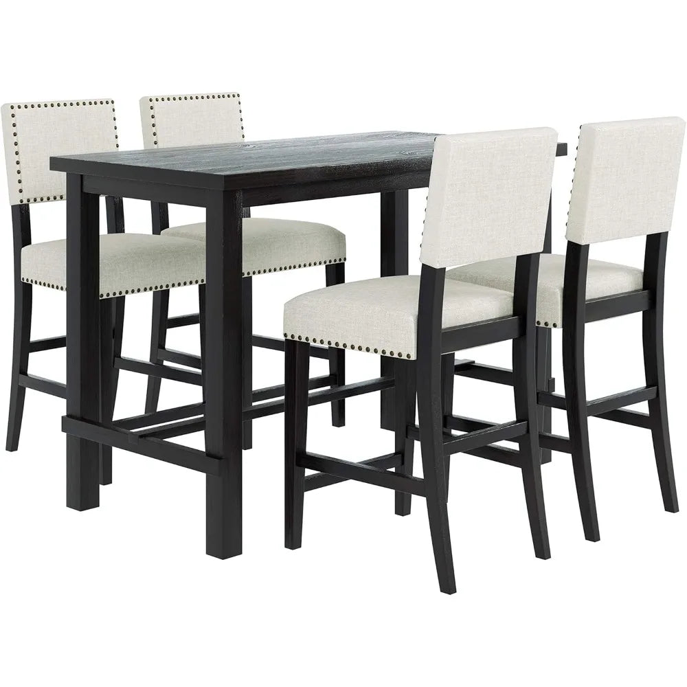 5 Piece Counter Height Dining Set For Four Cushioned Chairs