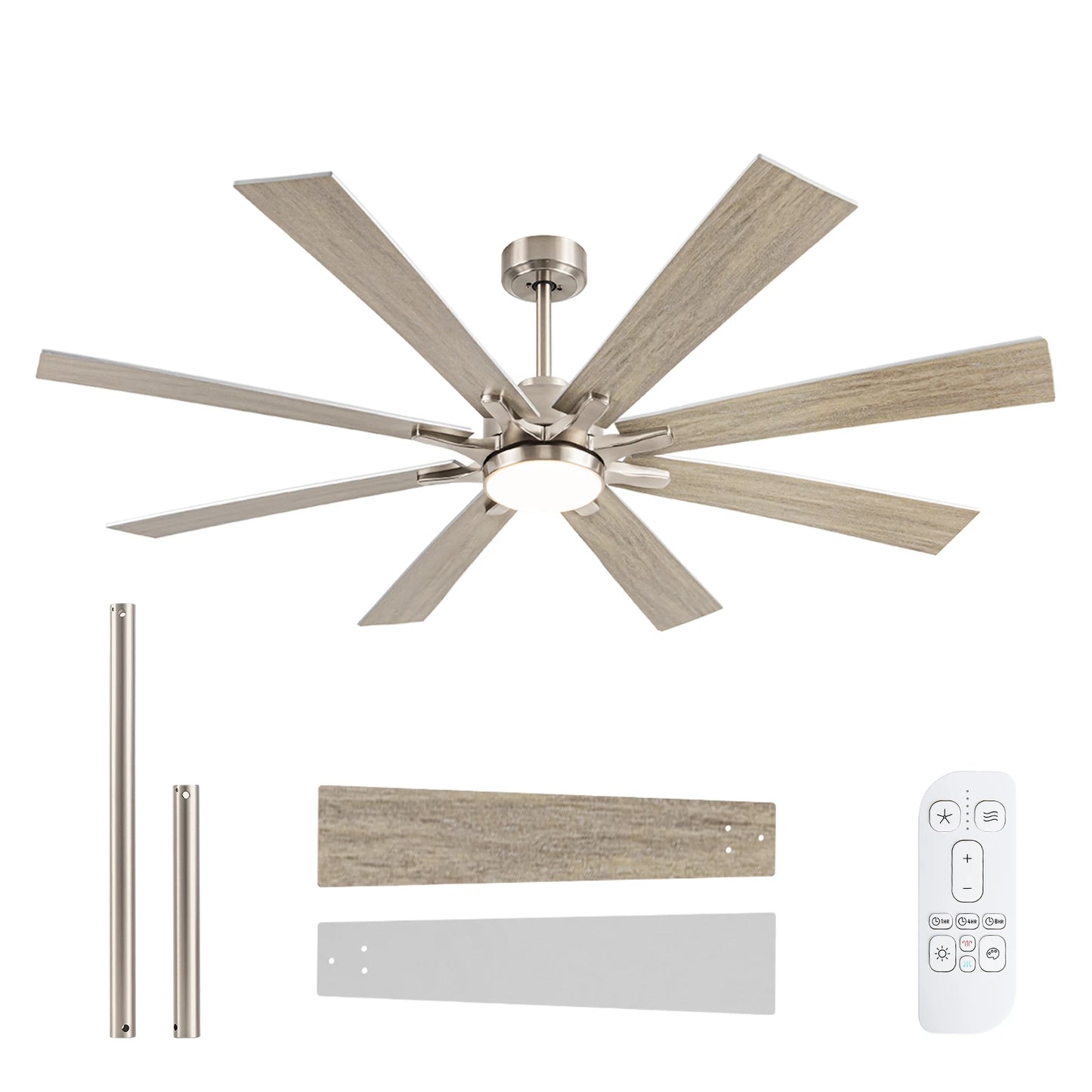 ILROOMH Industrial Ceiling Fan With Light 8 Blades Noiseless Reversible DC Motor