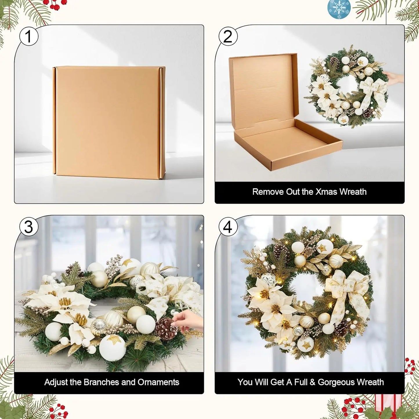 Lighted Christmas Wreath With Timer Battery Operated