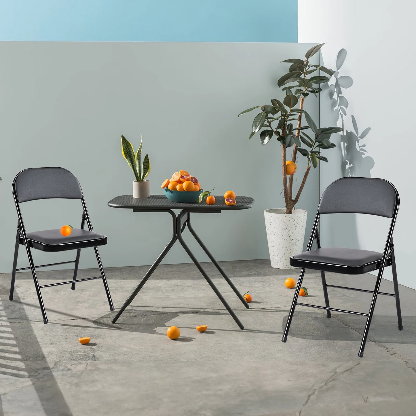 JHK Leather Padded Folding Chairs 4 Pack For Home Office